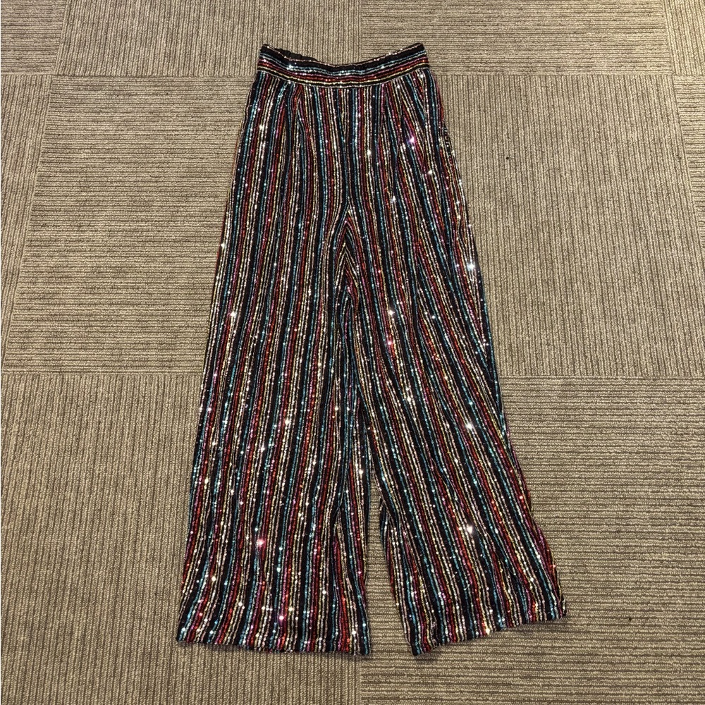 Anthropologie Multicolor Sequin Striped Pants